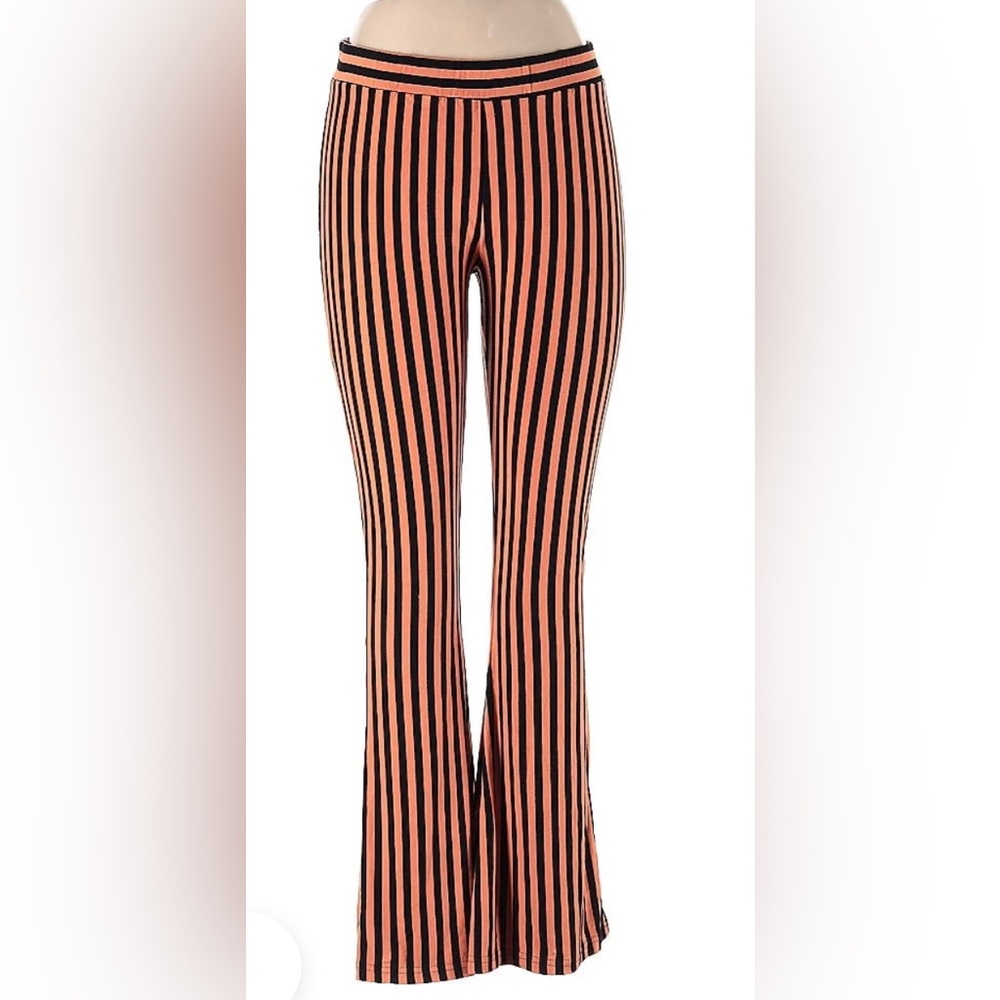 Stieglitz Neva Trousers Flared Striped Leggings Orange & Black Stretchy Pants L